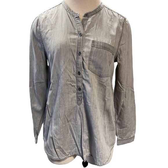 Lucky Brand Pop Over Shirt Half Button Up Roll Tab Sleeves SZ S Gray Heather - Picture 1 of 9